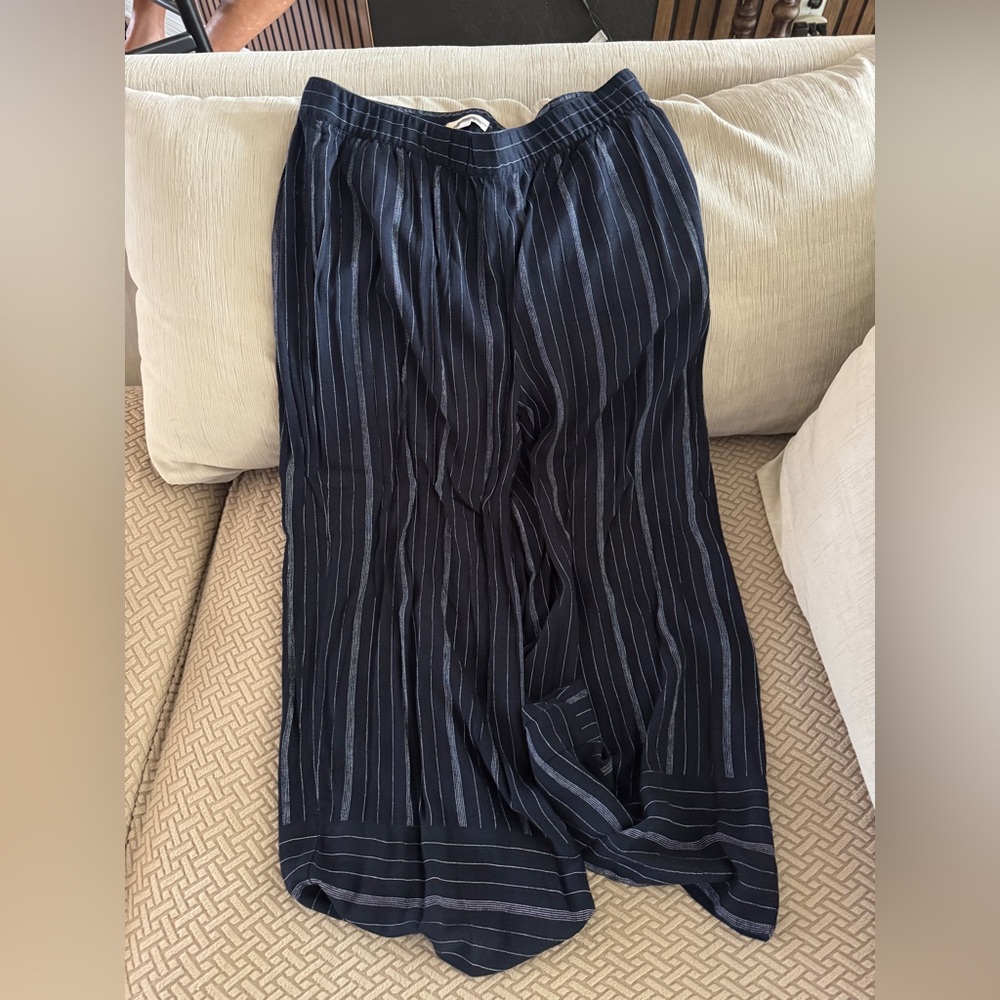 LOFT Black Striped Wide Leg Pants